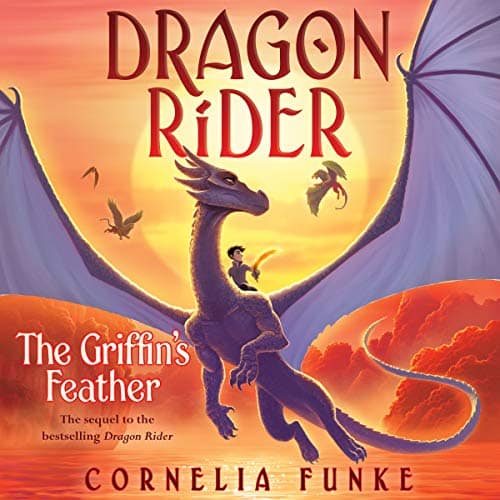 Book cover shows dragon with outstretched wings and boy riding. 
